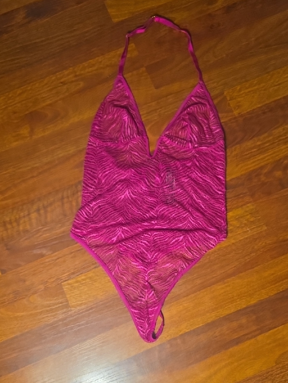 Victoria's Secret Fuchsia Lace Halter Bodysuit